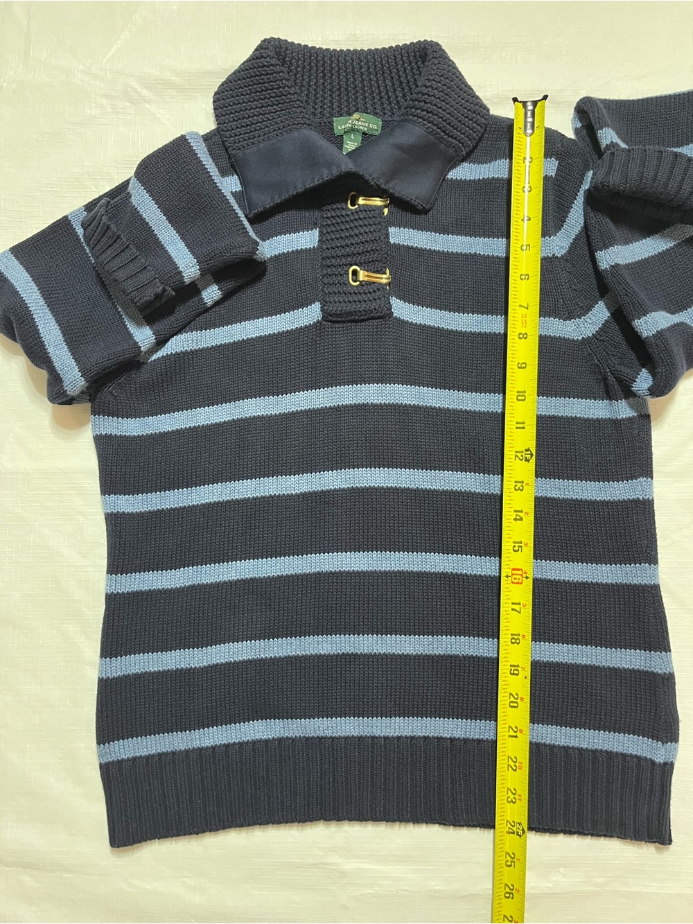 Lauren Ralph Lauren Navy and Light Blue Striped Turtleneck Sweater - Picture 6 of 10